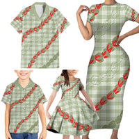 Omaomao Aloha Hawaii Family Matching Short Sleeve Bodycon Dress and Hawaiian Shirt Rosebud Lei With Palaka Motif LT14 - Polynesian Pride