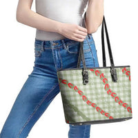 Omaomao Aloha Hawaii Leather Tote Bag Rosebud Lei With Palaka Motif - Polynesian Pride