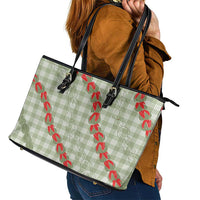 Omaomao Aloha Hawaii Leather Tote Bag Rosebud Lei With Palaka Motif - Polynesian Pride