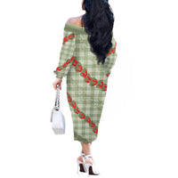 Omaomao Aloha Hawaii Off The Shoulder Long Sleeve Dress Rosebud Lei With Palaka Motif LT14 - Polynesian Pride