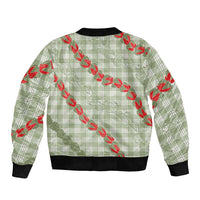Omaomao Aloha Hawaii Sleeve Zip Bomber Jacket Rosebud Lei With Palaka Motif - Polynesian Pride