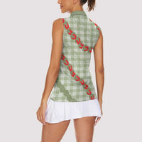 Omaomao Aloha Hawaii Women Sleeveless Polo Shirt Rosebud Lei With Palaka Motif LT14 - Polynesian Pride