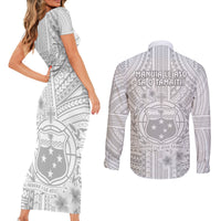 Samoa White Sunday Couples Matching Short Sleeve Bodycon Dress and Long Sleeve Button Shirts Manuia le Aso Sa o Tamaiti Polynesian Plumeria LT14 - Polynesian Pride