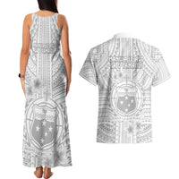 Samoa White Sunday Couples Matching Tank Maxi Dress and Hawaiian Shirt Manuia le Aso Sa o Tamaiti Polynesian Plumeria LT14 - Polynesian Pride
