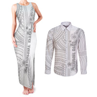 Samoa White Sunday Couples Matching Tank Maxi Dress and Long Sleeve Button Shirts Manuia le Aso Sa o Tamaiti Polynesian Plumeria LT14 White - Polynesian Pride