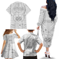 Samoa White Sunday Family Matching Off Shoulder Long Sleeve Dress and Hawaiian Shirt Manuia le Aso Sa o Tamaiti Polynesian Plumeria LT14 - Polynesian Pride