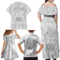 Samoa White Sunday Family Matching Off Shoulder Maxi Dress and Hawaiian Shirt Manuia le Aso Sa o Tamaiti Polynesian Plumeria LT14 - Polynesian Pride