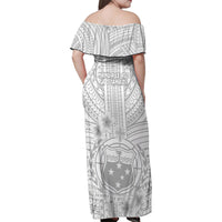 Samoa White Sunday Family Matching Off Shoulder Maxi Dress and Hawaiian Shirt Manuia le Aso Sa o Tamaiti Polynesian Plumeria LT14 - Polynesian Pride