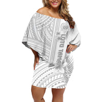 Samoa White Sunday Family Matching Off Shoulder Short Dress and Hawaiian Shirt Manuia le Aso Sa o Tamaiti Polynesian Plumeria LT14 Mom's Dress White - Polynesian Pride