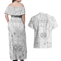 Personalised Samoa White Sunday Couples Matching Off Shoulder Maxi Dress and Hawaiian Shirt Manuia le Aso Sa o Tamaiti Polynesian Plumeria LT14 - Polynesian Pride