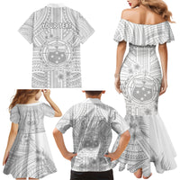 Personalised Samoa White Sunday Family Matching Mermaid Dress and Hawaiian Shirt Manuia le Aso Sa o Tamaiti Polynesian Plumeria LT14 - Polynesian Pride