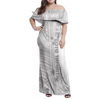 Personalised Samoa White Sunday Family Matching Off Shoulder Maxi Dress and Hawaiian Shirt Manuia le Aso Sa o Tamaiti Polynesian Plumeria LT14 Mom's Dress White - Polynesian Pride