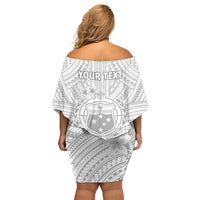 Personalised Samoa White Sunday Family Matching Off Shoulder Short Dress and Hawaiian Shirt Manuia le Aso Sa o Tamaiti Polynesian Plumeria LT14 - Polynesian Pride