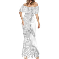 Personalised Samoa White Sunday Mermaid Dress Manuia le Aso Sa o Tamaiti Polynesian Plumeria LT14 - Polynesian Pride