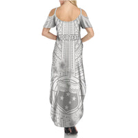 Personalised Samoa White Sunday Summer Maxi Dress Manuia le Aso Sa o Tamaiti Polynesian Plumeria LT14 - Polynesian Pride