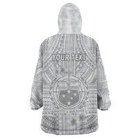 Personalised Samoa White Sunday Wearable Blanket Hoodie Manuia le Aso Sa o Tamaiti Polynesian Plumeria LT14 - Polynesian Pride
