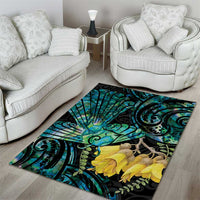 New Zealand Fantail Bird Area Rug Maori Piwakawaka Kowhai - Paua Shell Pattern LT14 - Polynesian Pride
