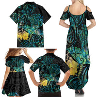 New Zealand Fantail Bird Family Matching Summer Maxi Dress and Hawaiian Shirt Maori Piwakawaka Kowhai - Paua Shell Pattern LT14 - Polynesian Pride