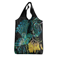 New Zealand Fantail Bird Grocery Bag Maori Piwakawaka Kowhai - Paua Shell Pattern LT14 - Polynesian Pride