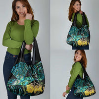 New Zealand Fantail Bird Grocery Bag Maori Piwakawaka Kowhai - Paua Shell Pattern LT14 - Polynesian Pride