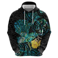 New Zealand Fantail Bird Hoodie Maori Piwakawaka Kowhai - Paua Shell Pattern LT14 - Polynesian Pride
