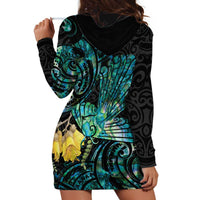 New Zealand Fantail Bird Hoodie Dress Maori Piwakawaka Kowhai - Paua Shell Pattern LT14 - Polynesian Pride