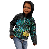 New Zealand Fantail Bird Kid Hoodie Maori Piwakawaka Kowhai - Paua Shell Pattern LT14 - Polynesian Pride