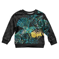 New Zealand Fantail Bird Kid Ugly Christmas Sweater Maori Piwakawaka Kowhai - Paua Shell Pattern LT14 Kid Green - Polynesian Pride
