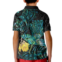 New Zealand Fantail Bird Kid Polo Shirt Maori Piwakawaka Kowhai - Paua Shell Pattern LT14 - Polynesian Pride