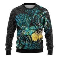 New Zealand Fantail Bird Ugly Christmas Sweater Maori Piwakawaka Kowhai - Paua Shell Pattern LT14 - Polynesian Pride