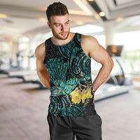New Zealand Fantail Bird Men Tank Top Maori Piwakawaka Kowhai - Paua Shell Pattern LT14 Green - Polynesian Pride
