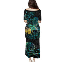New Zealand Fantail Bird Puletasi Maori Piwakawaka Kowhai - Paua Shell Pattern LT14 - Polynesian Pride