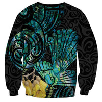 New Zealand Fantail Bird Sweatshirt Maori Piwakawaka Kowhai - Paua Shell Pattern