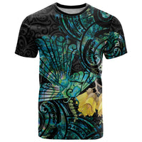 New Zealand Fantail Bird T Shirt Maori Piwakawaka Kowhai - Paua Shell Pattern LT14 Green - Polynesian Pride