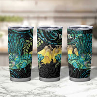 New Zealand Fantail Bird Tumbler Cup Maori Piwakawaka Kowhai - Paua Shell Pattern LT14 - Polynesian Pride