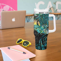New Zealand Fantail Bird Tumbler With Handle Maori Piwakawaka Kowhai - Paua Shell Pattern LT14 - Polynesian Pride