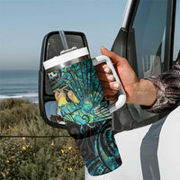 New Zealand Fantail Bird Tumbler With Handle Maori Piwakawaka Kowhai - Paua Shell Pattern LT14 - Polynesian Pride
