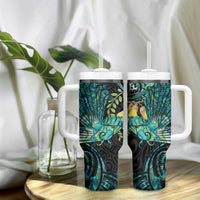 New Zealand Fantail Bird Tumbler With Handle Maori Piwakawaka Kowhai - Paua Shell Pattern LT14 - Polynesian Pride
