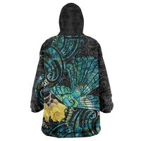New Zealand Fantail Bird Wearable Blanket Hoodie Maori Piwakawaka Kowhai - Paua Shell Pattern LT14 - Polynesian Pride