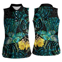 New Zealand Fantail Bird Women Sleeveless Polo Shirt Maori Piwakawaka Kowhai - Paua Shell Pattern LT14 - Polynesian Pride