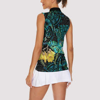 New Zealand Fantail Bird Women Sleeveless Polo Shirt Maori Piwakawaka Kowhai - Paua Shell Pattern LT14 - Polynesian Pride
