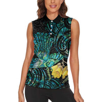 New Zealand Fantail Bird Women Sleeveless Polo Shirt Maori Piwakawaka Kowhai - Paua Shell Pattern LT14 - Polynesian Pride