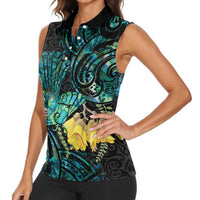 New Zealand Fantail Bird Women Sleeveless Polo Shirt Maori Piwakawaka Kowhai - Paua Shell Pattern LT14 - Polynesian Pride