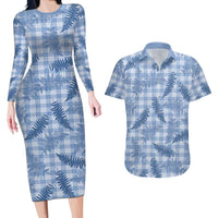 Blue Palaka Hawaii Palapalai Couples Matching Long Sleeve Bodycon Dress and Hawaiian Shirt Hawaiian Fern LT14 Blue - Polynesian Pride