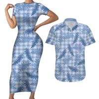 Blue Palaka Hawaii Palapalai Couples Matching Short Sleeve Bodycon Dress and Hawaiian Shirt Hawaiian Fern LT14 Blue - Polynesian Pride