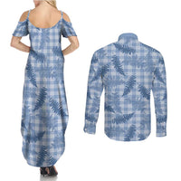 Blue Palaka Hawaii Palapalai Couples Matching Summer Maxi Dress and Long Sleeve Button Shirt Hawaiian Fern LT14 - Polynesian Pride