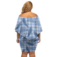 Blue Palaka Hawaii Palapalai Family Matching Off Shoulder Short Dress and Hawaiian Shirt Hawaiian Fern LT14 - Polynesian Pride