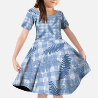 Blue Palaka Hawaii Palapalai Family Matching Tank Maxi Dress and Hawaiian Shirt Hawaiian Fern LT14 Daughter's Dress Blue - Polynesian Pride