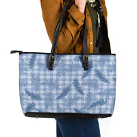 Blue Palaka Hawaii Palapalai Leather Tote Bag Hawaiian Fern - Polynesian Pride