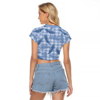 Blue Palaka Hawaii Palapalai Raglan Cropped T Shirt Hawaiian Fern - Polynesian Pride